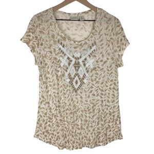 CHICO’S Zenergy Top T Shirt Short Sleeve Animal Print Embroidered Size 0 Small